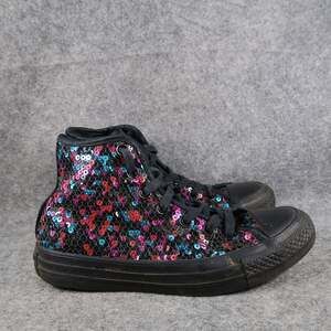 Converse Shoes Womens 6 High Top Sneakers Black Sequins Lace Up Chuck Taylor